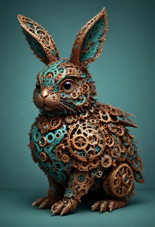 Chibistyle, Hybrid Bunny And Eagle, Made Of Intricated Gears...