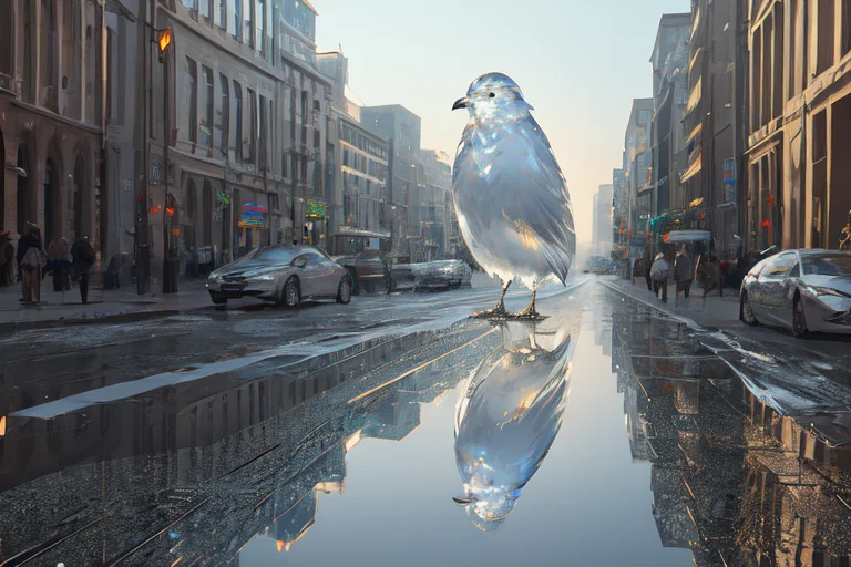 Realistic Full Body Glasssculpture Of A Bird, Translucent, T...