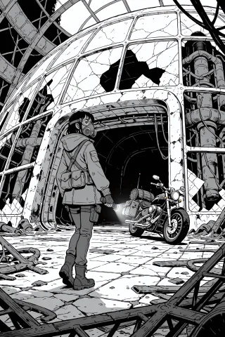 A Medium-wide Shot Of The Young Female Scavenger In A Hooded... — Stable Diffusion AI Prompt: A medium-wide shot of the young female scavenger in a hooded A line jacket, weis...