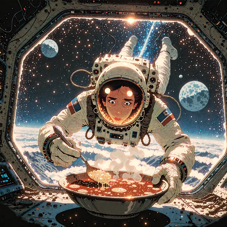 An Astronaut Awkwardly Floating Upside Down Trying To Eat So...