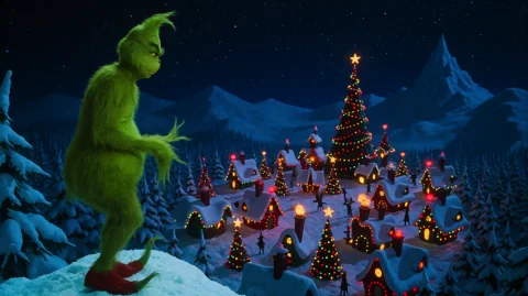 Hwgrnchstl2000, The Grinch, A Green Furry Creature With A Sl... — Stable Diffusion AI Prompt: hwgrnchstl2000, the Grinch, a green furry creature with a sly grin, standing on...