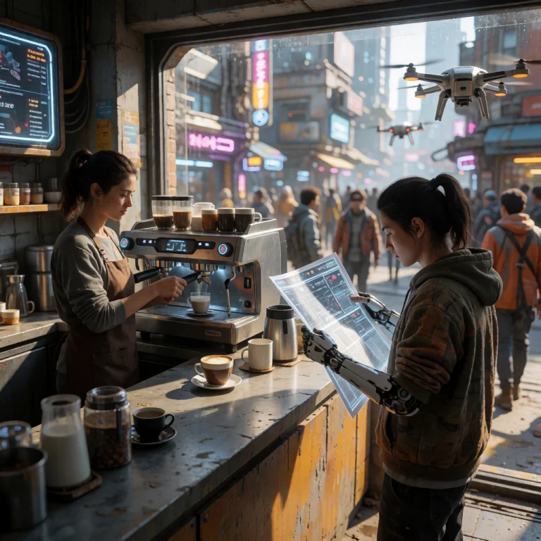 Neon-decay, A Small Futuristic Neighborhood Coffee Shop On A...