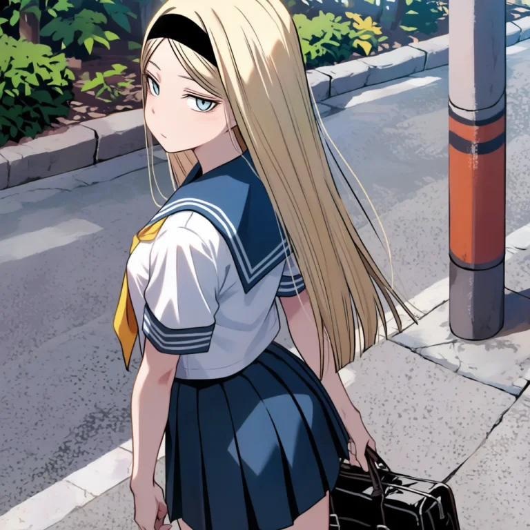 Ytkomachikyoko, A Young Woman, School Uniform, Black Hairban...