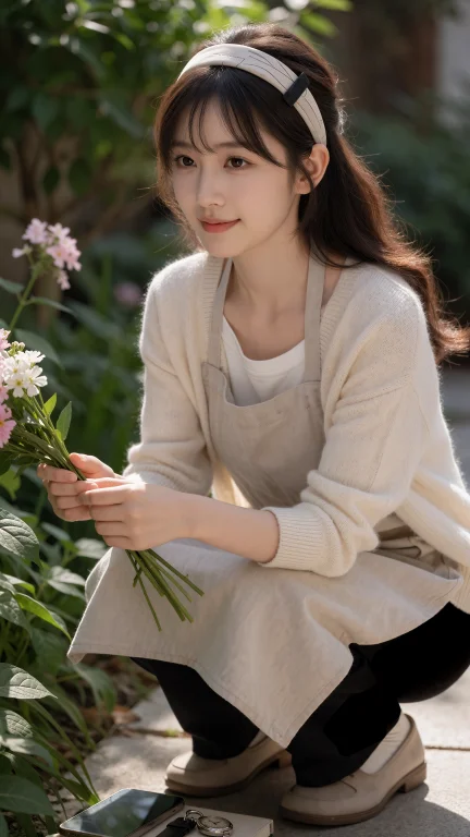 铃井花的母亲,高清写实风格、细节锐利、肌肤纹理逼真、光影柔美...