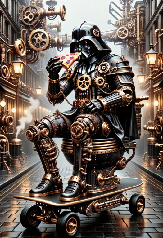 A Steampunknoireai Darth Vader Sitting On A Toilet Bowl, Hol...