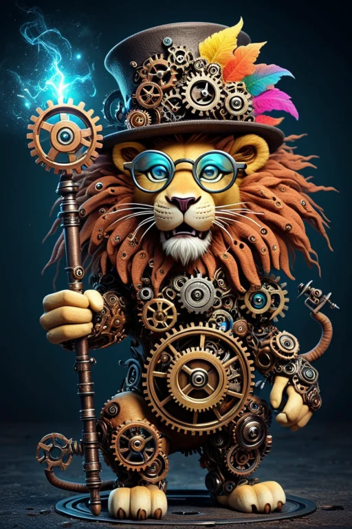 A Magical Lion With A Magic Wand Casting Speels. Fantasy The...