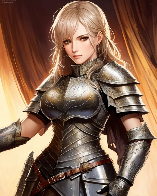 A Female Knight, Wearing Armored Dress, Intricate, Highly De...