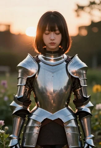 1girl, Solo, Waist-length Hair, Hime Cut, Half-closed Eyes,... — Stable Diffusion AI Prompt: 1girl, solo, waist-length hair, hime cut, half-closed eyes, knight armor, garden...