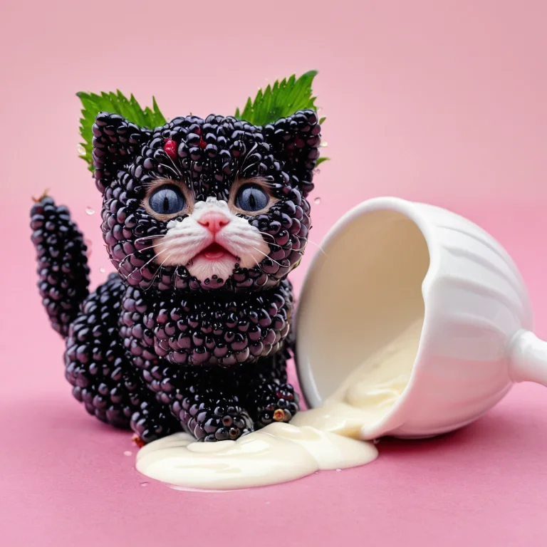 Blackberryworld, A Plump Kitten Made From Blackberries Sits...