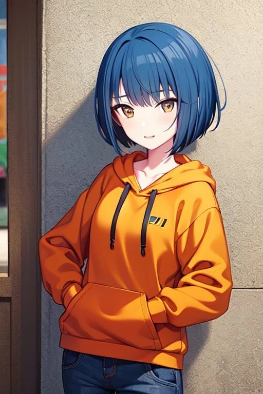 Loraharukav2-final0.6, 1girl, Short Hair, Street, Orange Hoo...