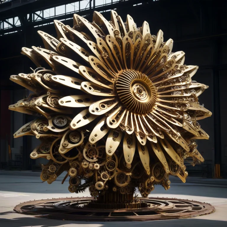 A Giant Mechanical Flower Blooming, Its Petals Unfolding Thr...