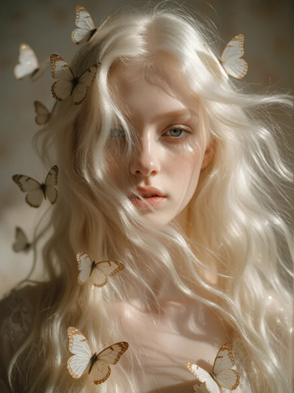 Surreal, Enchanting, Portrait, Young Woman, Surrounded By Fl...