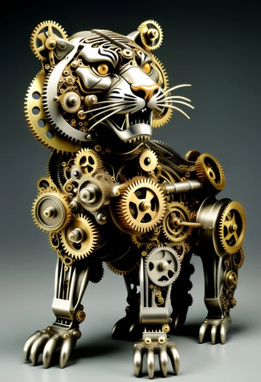 A Full-body, Profile Of A Tiger Sculpture Meticulously Const...