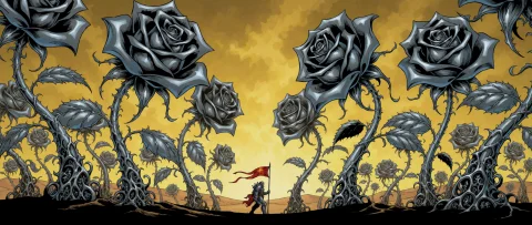 Astrowitchv01k2t. Extreme Panoramic Gothic Comic Landscape O... — Stable Diffusion AI Prompt: AstroWitchV01K2T. Extreme panoramic gothic comic landscape of a desert filled wi...