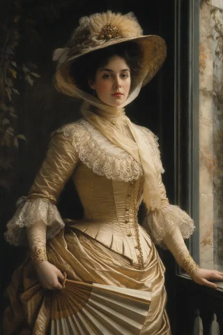 James Tissot Style, Victorian Society Scene Of A 42-year-old... — Stable Diffusion AI Prompt: James Tissot style, Victorian society scene of a 42-year-old French woman with a...