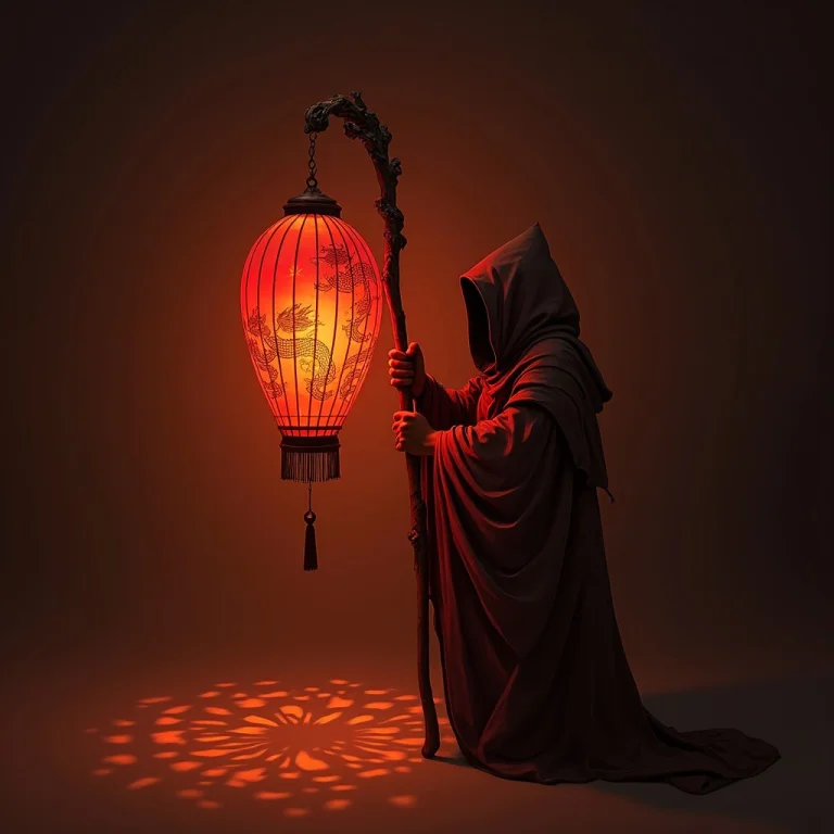 A Red Chinese Paper Flashlight With Gold And Black Thin Stri...