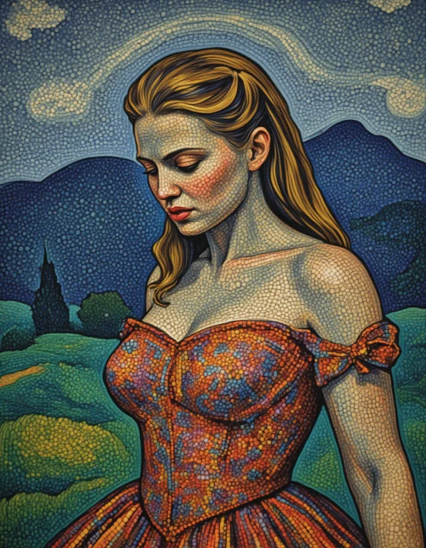 Pointillism Mode, Rich And Muted Color Palette, Meticulous D...