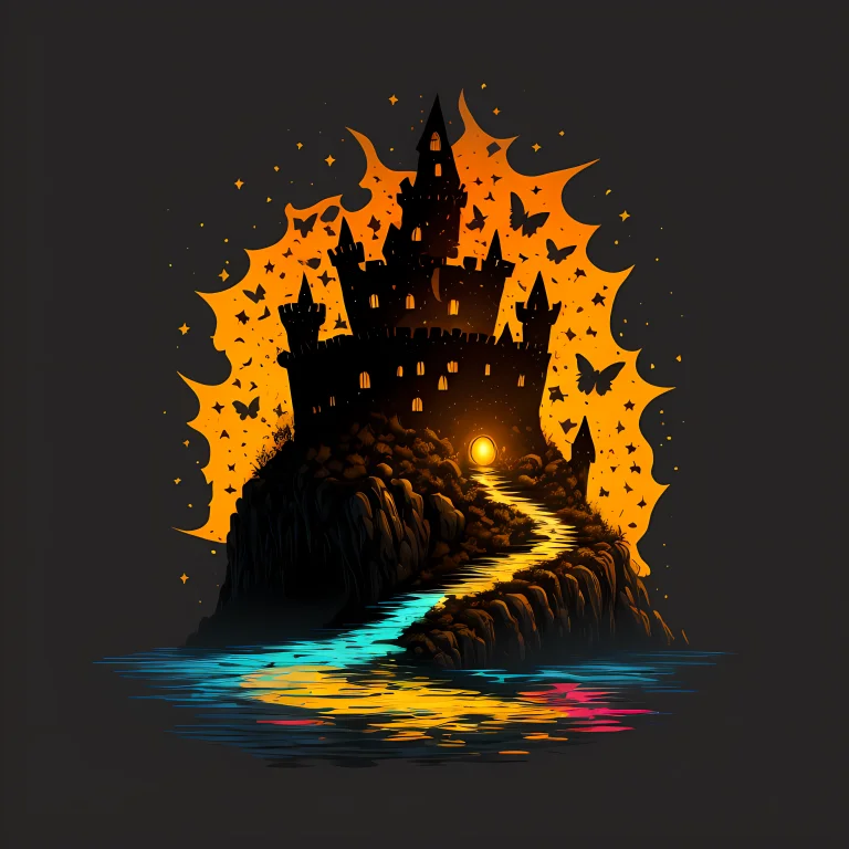 Risograph Of A Castle On A Dark Black Background1.4 And The...