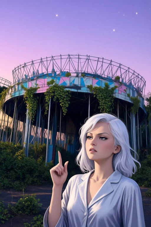 Woman Upper Body, White Hair, Hand Pointing Up, Serious, Tee...