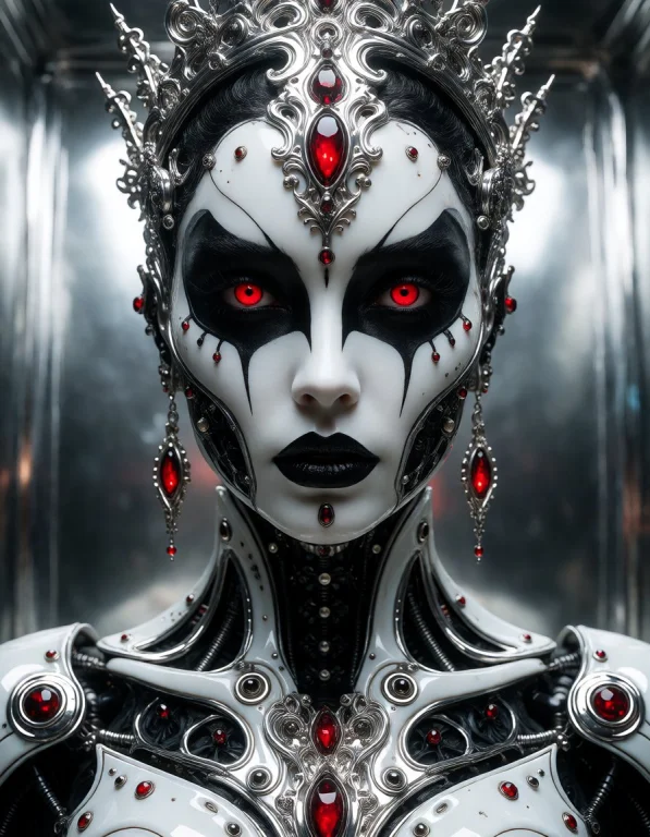 An Adult Biomechanical Empress With Glowing Red Eyes, Facing...