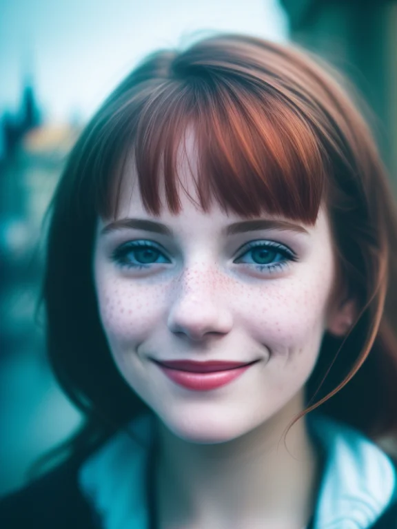 A Close Up Portrait Of A Smiling Ginger, Prague In The Backg...