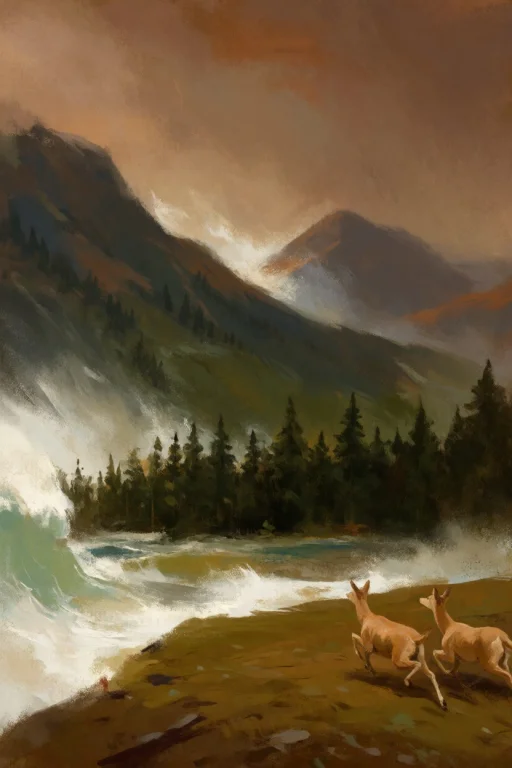 A Dramatic Scene Depicting A Colossal, Curling Tsunami Wave...