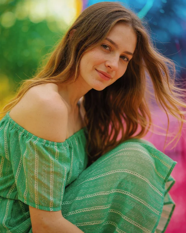 This Photograph Features A Young Woman With Long, Straight L...