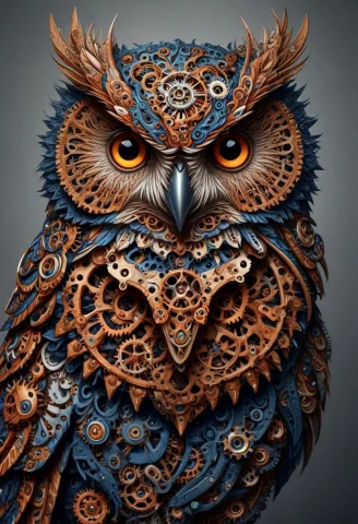 Portrait Of An Owl, Steampunk, Indigo Blue, Colorful, Illust... — SDXL AI Prompt: Portrait of an owl, steampunk, indigo blue, colorful, illustration, highly detai...