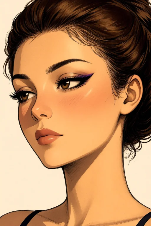 Woman Face Closeup, Soft Romantic Updo, Graphic Eyeliner, Un...