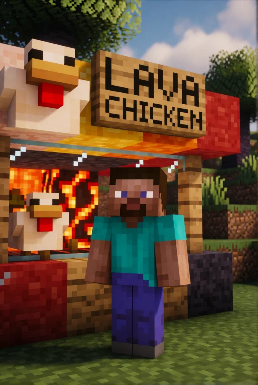 Minecraft Steve From The Minecraft Movie, Standing In Front...