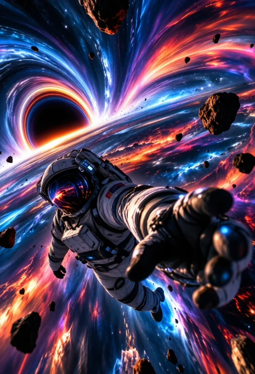 Vishalknn, Photorealistic Cinematic Astronaut Floating Towar...