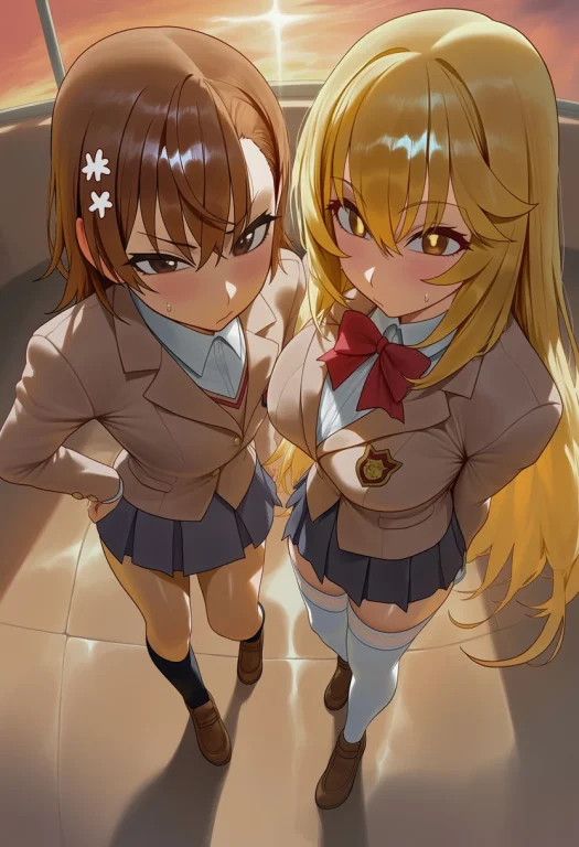 , 2girls, Sh3xy0 Style, Detailed Background, School, Shiny S...