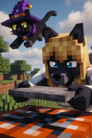 Minecraft Lisa, Anthropomorphic Black Wolf Girl, Blue Eyes,... — Stable Diffusion AI Prompt: minecraft Lisa, anthropomorphic black wolf girl, blue eyes, tsurime eyes, face v...