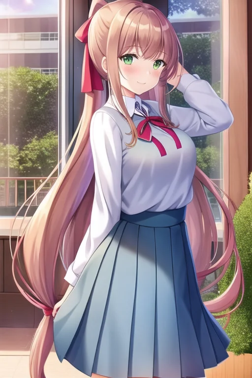 Monikaddlc, 1girl, Green Eyes, Sweater School Uniform, Long...