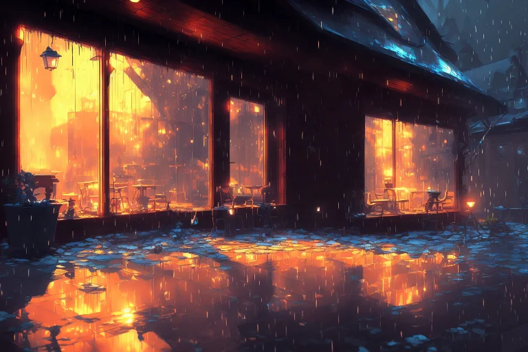 Tavern In The Rain By Kuvshinov, Samdoesart, Dreamlikeart, S...
