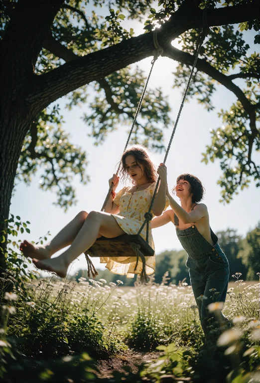 A Low-angle, Wide Shot Capturing The Full Arc Of The Swing A...