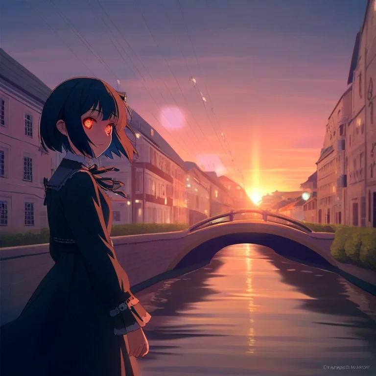 Masterpiece, Best Quality, A Narrow Canal Town At Blue Hour,...