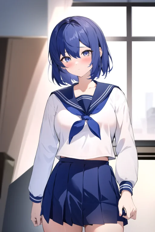 1girl, Calm, Serafuku, Neckerchief, Sailor Collar,pleated Sk...