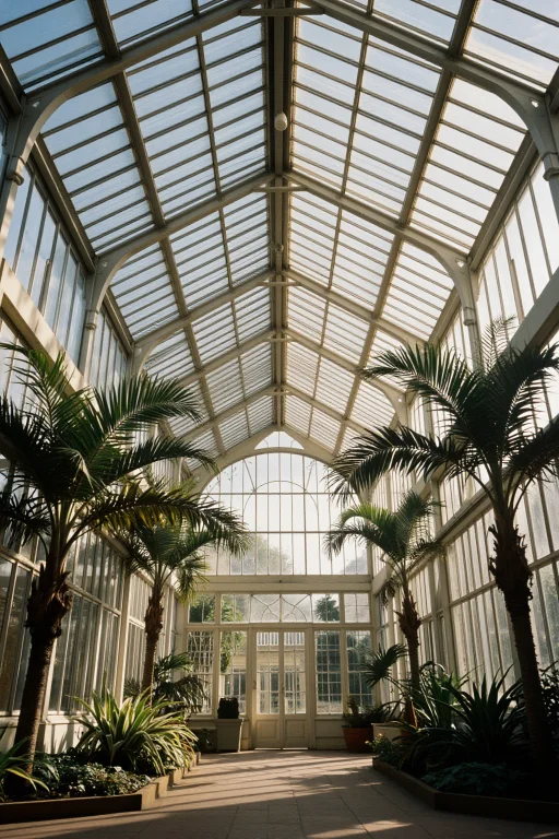 An Orangery Greenhouse With Symmetrical Glass Vaults And Pal...