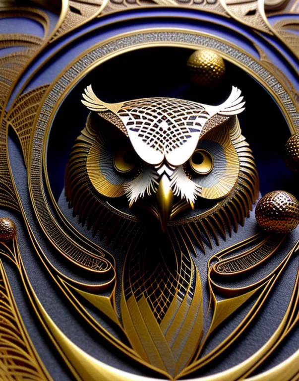 Bronze Age Fractal Warped Hollow Recursive Owl And Hypercube...