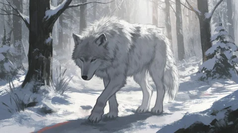 A Gothic Horror Digital Illustration Of A Majestic White Wol... — Stable Diffusion AI Prompt: a gothic horror digital illustration of a majestic white wolf walking through a...
