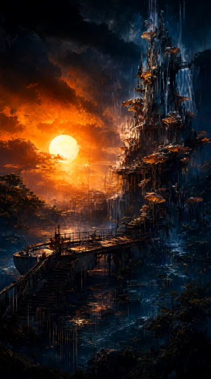 A High-contrast,ethereal Digital Fusion Depicting A Dilapida...