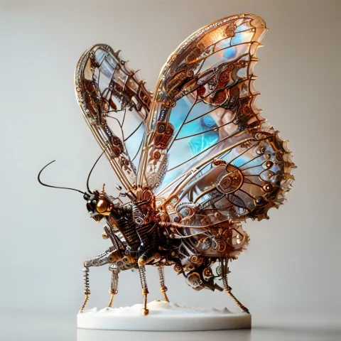 Gears, Steampunk, Jxkc, Insect Type Robot, Butterfly — SDXL AI Prompt: Gears, steampunk, jxkc, Insect type robot, butterfly