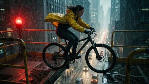 Astrocinemav01k2t. A Dynamic Cinematic Full-body Shot Of An... — Stable Diffusion AI Prompt: ASTROCINEMAV01K2T. A dynamic cinematic full-body shot of an adult bicycle courie...