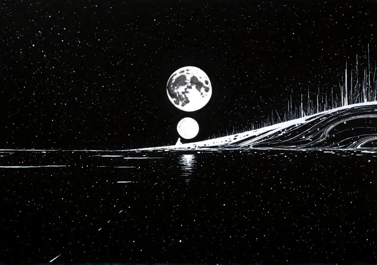 Full Moon, Night Sky, Abstract, Painting, Acrylic, Black And...