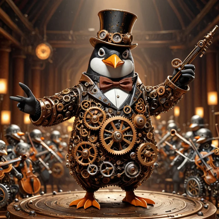 Steampunk Mechanical Render, Gearstyle Penguin Conductor, Ma...