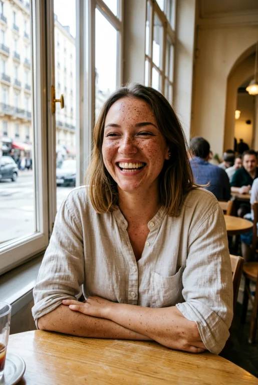 A Candid Phone Photo Of A Woman In Her Mid Twenties Laughing...