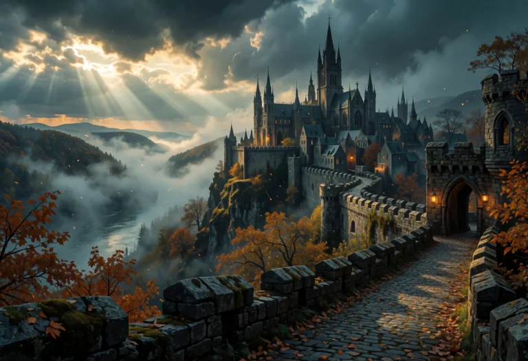 Cinematic Fantasy Digital Painting, A Sprawling Gothic Citad...