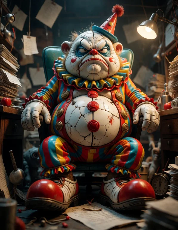 A Grumpy Obese Animal Stuck In A Comic Predicament, With Mat...