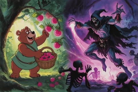 1980s Disney Tv Animation Style, Cute 2d Animated Anthropomo... — Stable Diffusion AI Prompt: 1980s Disney TV animation style, cute 2D animated anthropomorphic bear in a gree...